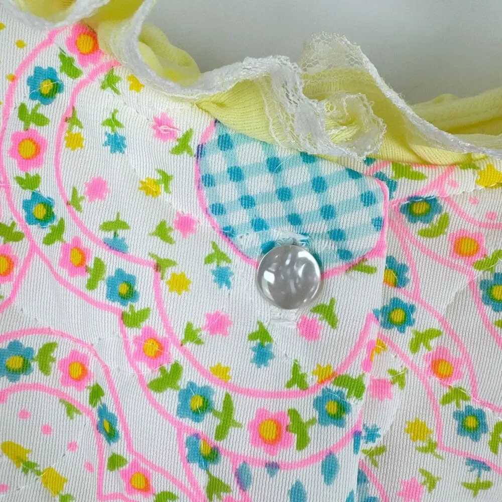 VTG Her Majesty Pajama Nightgown Girls 8 Flannel Lace Trim Yellow Quilted USA